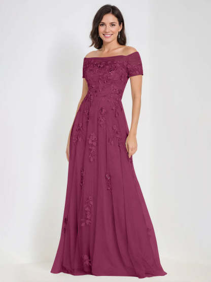 Sleeveless Off-the-Shoulder A-Line Dresses for Mother of the Bride & Groom with Appliques-BMbridal
