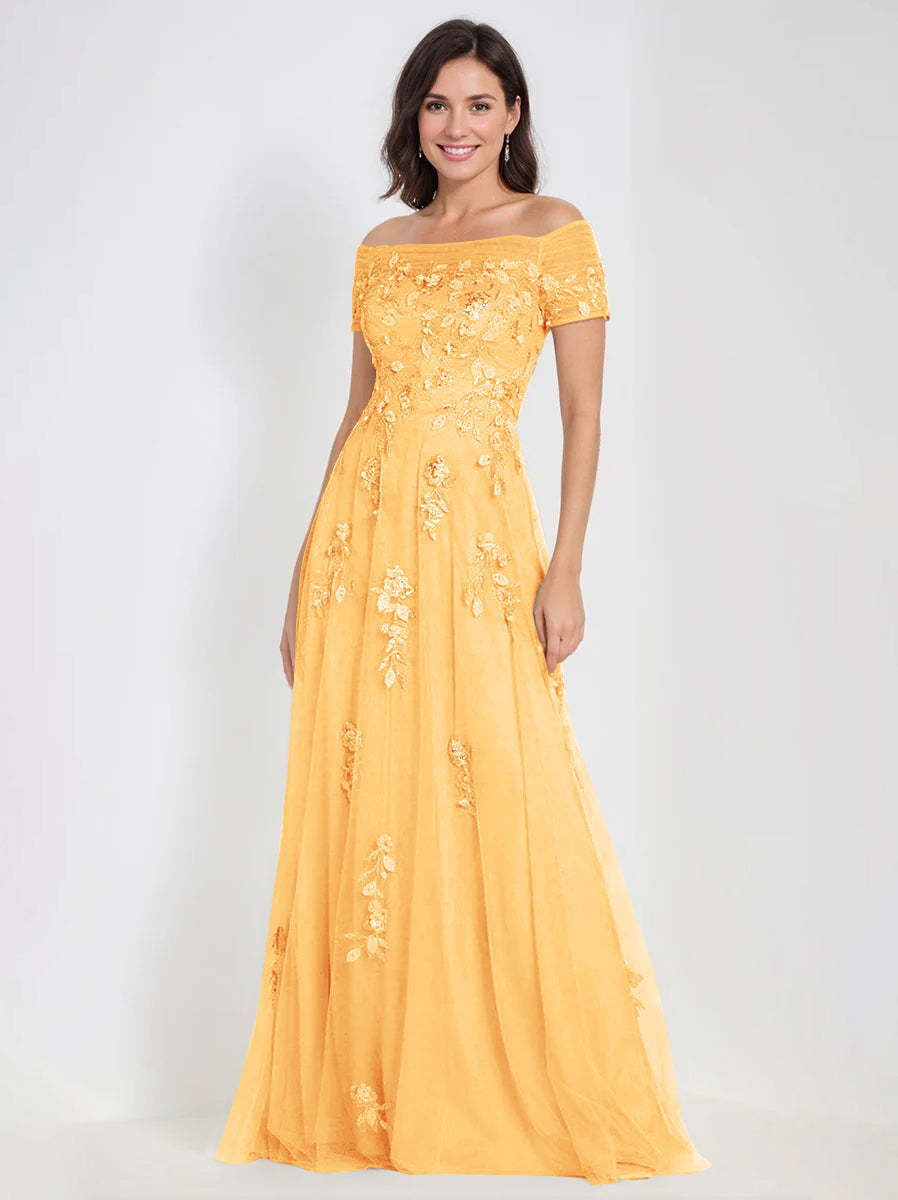 Sleeveless Off-the-Shoulder A-Line Dresses for Mother of the Bride & Groom with Appliques-BMbridal