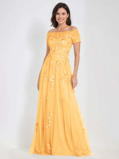 Sleeveless Off-the-Shoulder A-Line Dresses for Mother of the Bride & Groom with Appliques-BMbridal