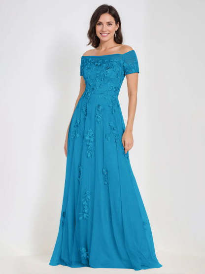 Sleeveless Off-the-Shoulder A-Line Dresses for Mother of the Bride & Groom with Appliques-BMbridal