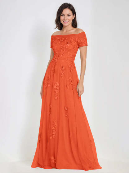 Sleeveless Off-the-Shoulder A-Line Dresses for Mother of the Bride & Groom with Appliques-BMbridal