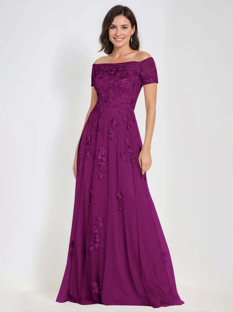 Sleeveless Off-the-Shoulder A-Line Dresses for Mother of the Bride & Groom with Appliques-BMbridal