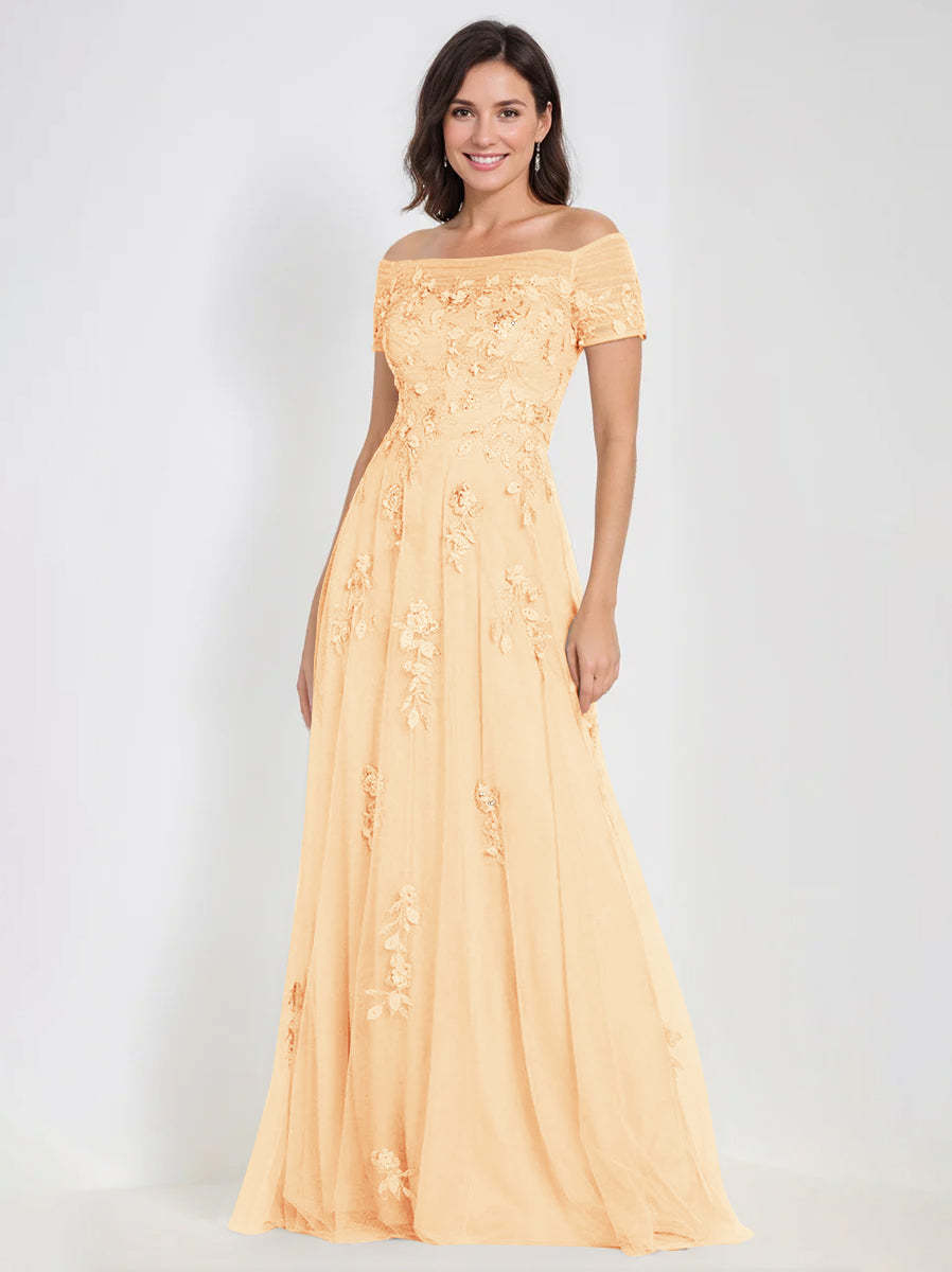 Sleeveless Off-the-Shoulder A-Line Dresses for Mother of the Bride & Groom with Appliques-BMbridal