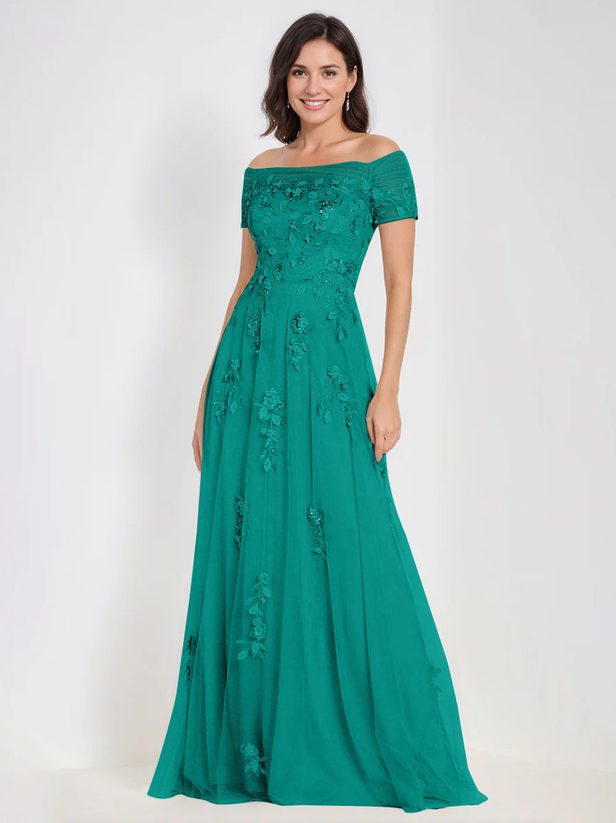 Sleeveless Off-the-Shoulder A-Line Dresses for Mother of the Bride & Groom with Appliques-BMbridal
