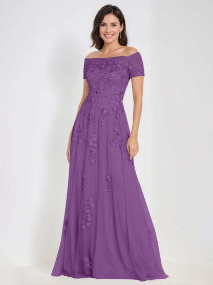 Sleeveless Off-the-Shoulder A-Line Dresses for Mother of the Bride & Groom with Appliques-BMbridal