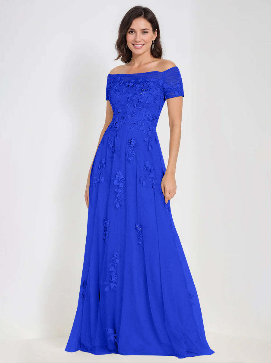 Sleeveless Off-the-Shoulder A-Line Dresses for Mother of the Bride & Groom with Appliques-BMbridal