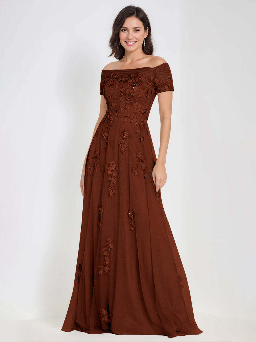 Sleeveless Off-the-Shoulder A-Line Dresses for Mother of the Bride & Groom with Appliques-BMbridal
