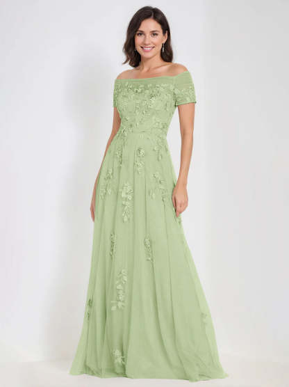 Sleeveless Off-the-Shoulder A-Line Dresses for Mother of the Bride & Groom with Appliques-BMbridal