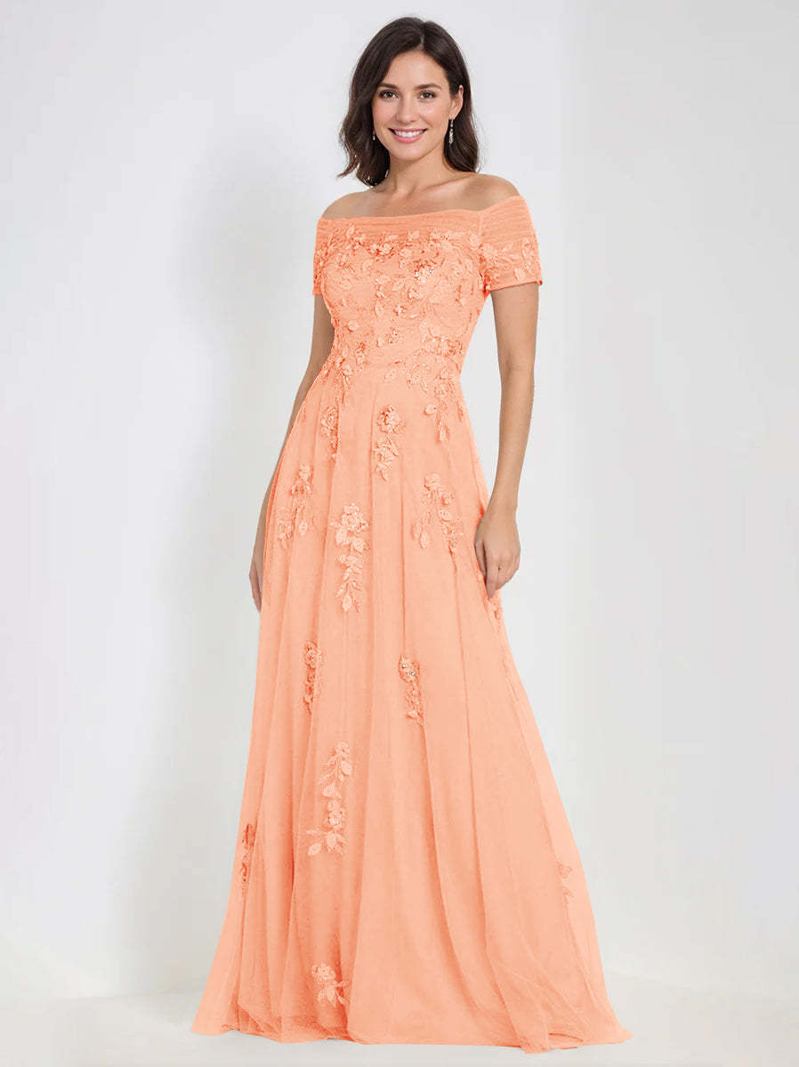Sleeveless Off-the-Shoulder A-Line Dresses for Mother of the Bride & Groom with Appliques-BMbridal