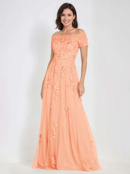 Sleeveless Off-the-Shoulder A-Line Dresses for Mother of the Bride & Groom with Appliques-BMbridal