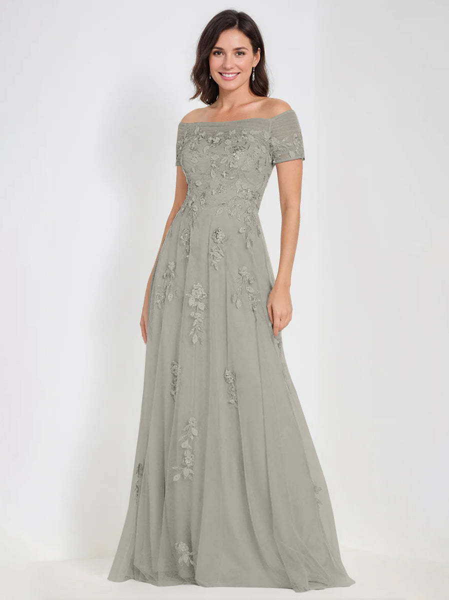 Sleeveless Off-the-Shoulder A-Line Dresses for Mother of the Bride & Groom with Appliques-BMbridal