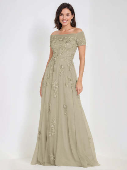 Sleeveless Off-the-Shoulder A-Line Dresses for Mother of the Bride & Groom with Appliques-BMbridal