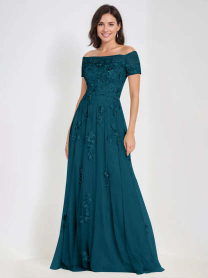 Sleeveless Off-the-Shoulder A-Line Dresses for Mother of the Bride & Groom with Appliques-BMbridal