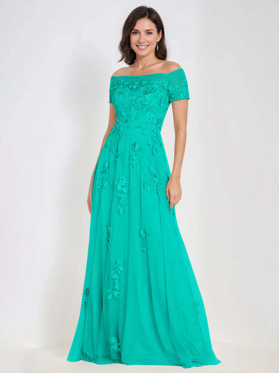 Sleeveless Off-the-Shoulder A-Line Dresses for Mother of the Bride & Groom with Appliques-BMbridal