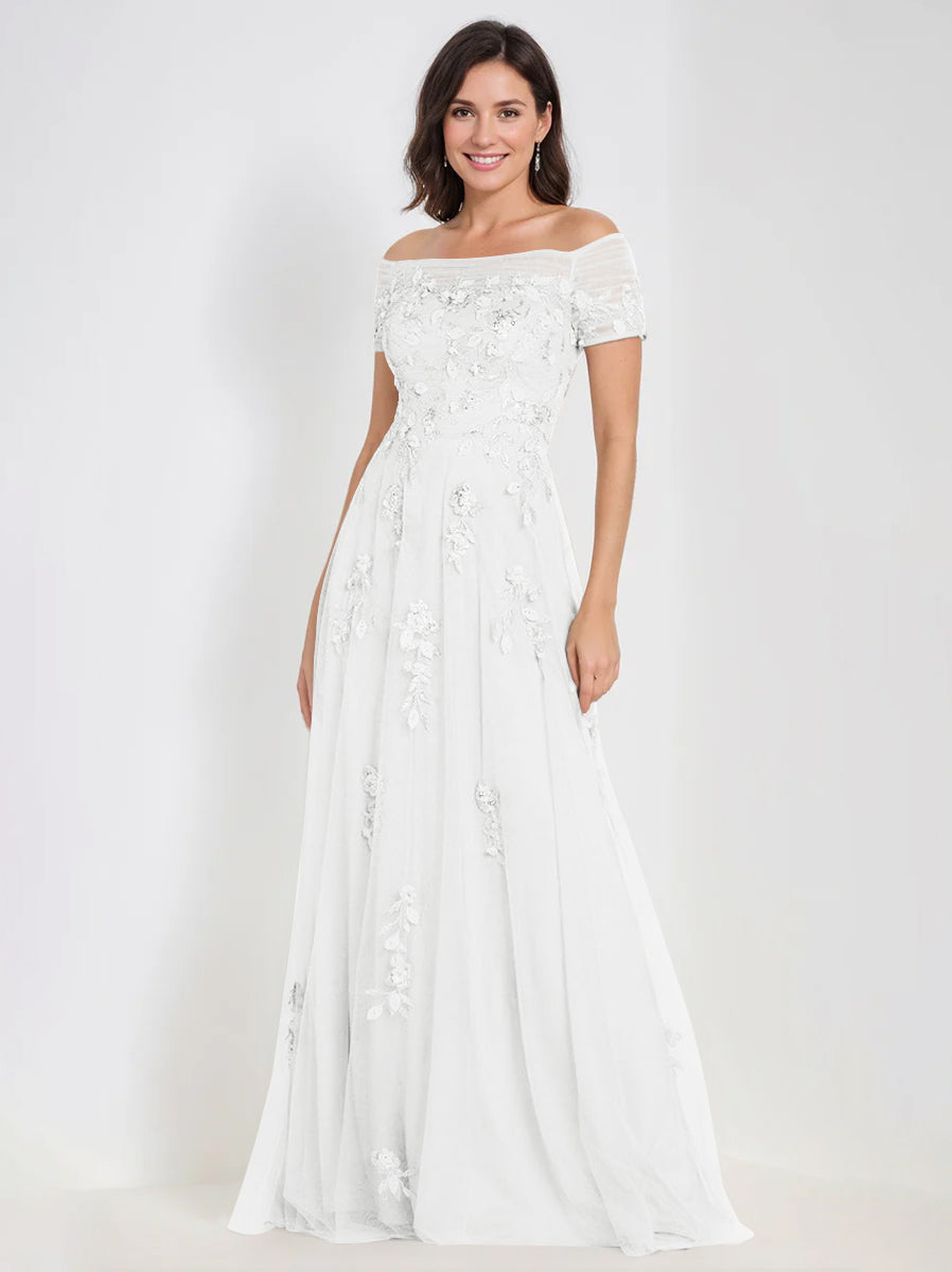 Sleeveless Off-the-Shoulder A-Line Dresses for Mother of the Bride & Groom with Appliques-BMbridal