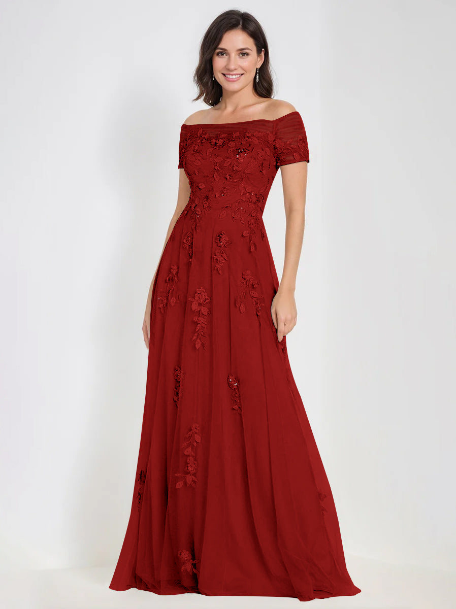 Sleeveless Off-the-Shoulder A-Line Dresses for Mother of the Bride & Groom with Appliques-BMbridal