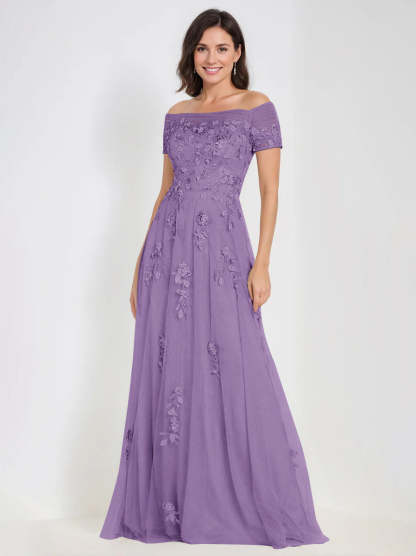 Sleeveless Off-the-Shoulder A-Line Dresses for Mother of the Bride & Groom with Appliques-BMbridal