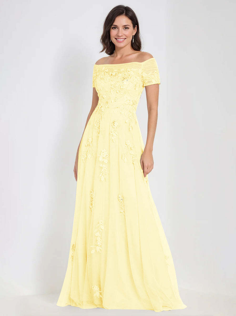 Sleeveless Off-the-Shoulder A-Line Dresses for Mother of the Bride & Groom with Appliques-BMbridal
