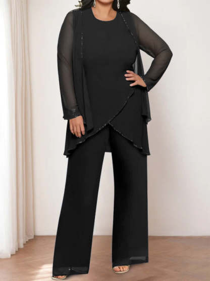 Round Neck Chiffon Pantsuits with Jacket for the Mother of the Bride-BMbridal