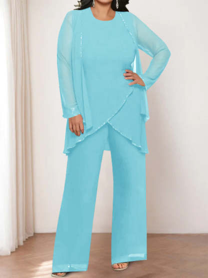 Round Neck Chiffon Pantsuits with Jacket for the Mother of the Bride-BMbridal