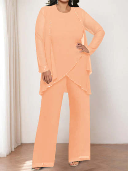 Round Neck Chiffon Pantsuits with Jacket for the Mother of the Bride-BMbridal