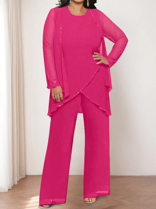 Round Neck Chiffon Pantsuits with Jacket for the Mother of the Bride-BMbridal