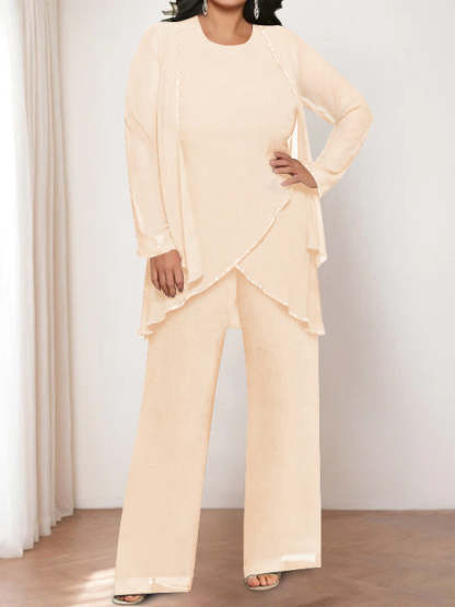 Round Neck Chiffon Pantsuits with Jacket for the Mother of the Bride-BMbridal