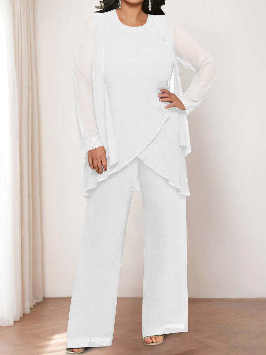 Round Neck Chiffon Pantsuits with Jacket for the Mother of the Bride-BMbridal