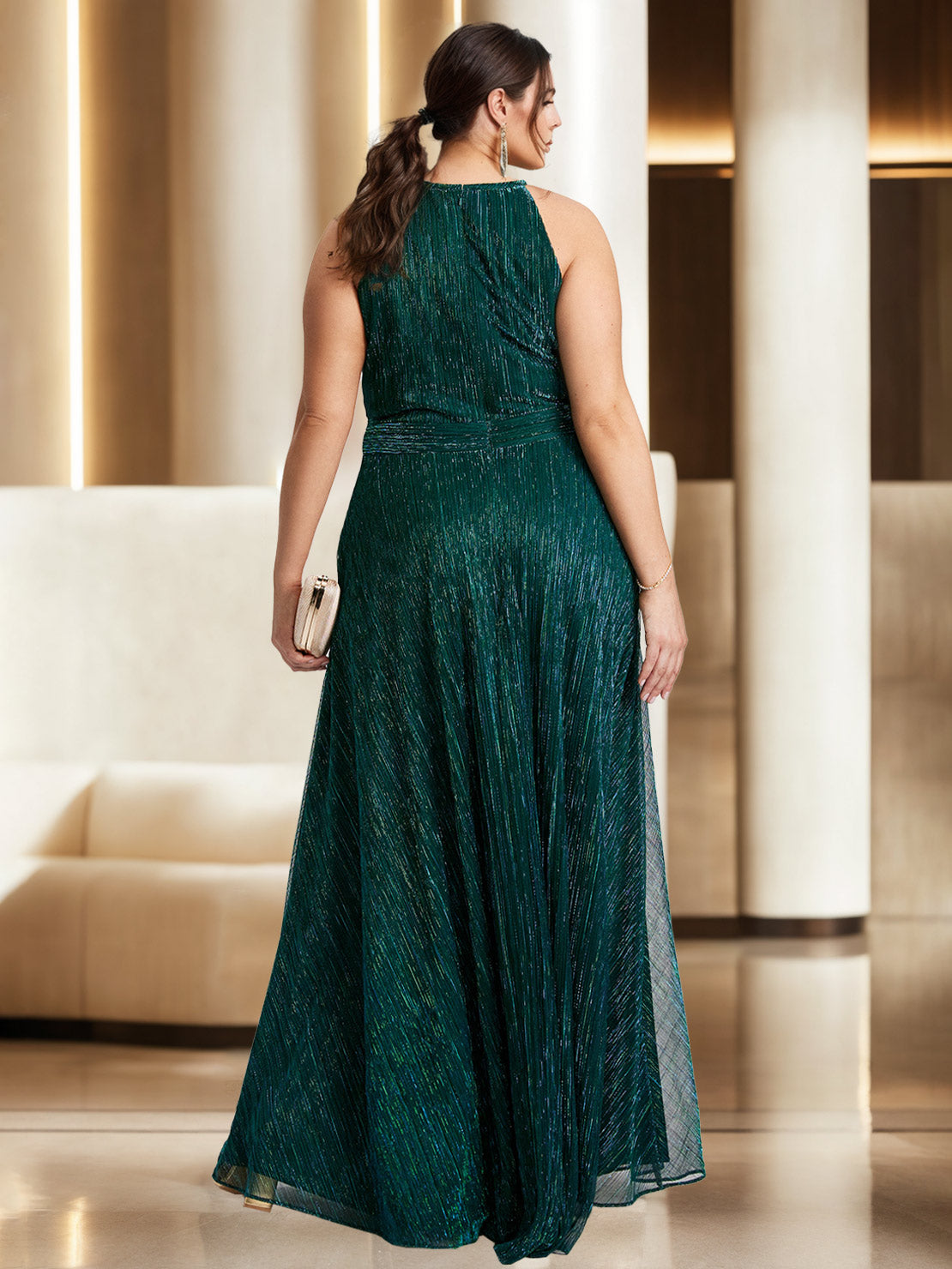 Plus Size Halter Sleeveless A-Line/Princess Floor-Length Mother of the Bride Dress with Side Split-BMbridal