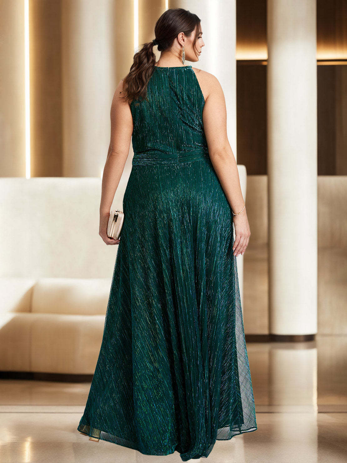 Plus Size Halter Sleeveless A-Line/Princess Floor-Length Mother of the Bride Dress with Side Split-BMbridal