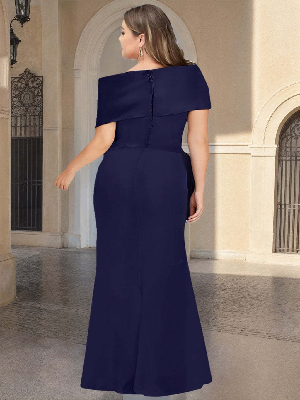 Off-the-Shoulder Asymmetrical Plus Size Mother of the Bride Sheath/Column Dresses with Ruffles