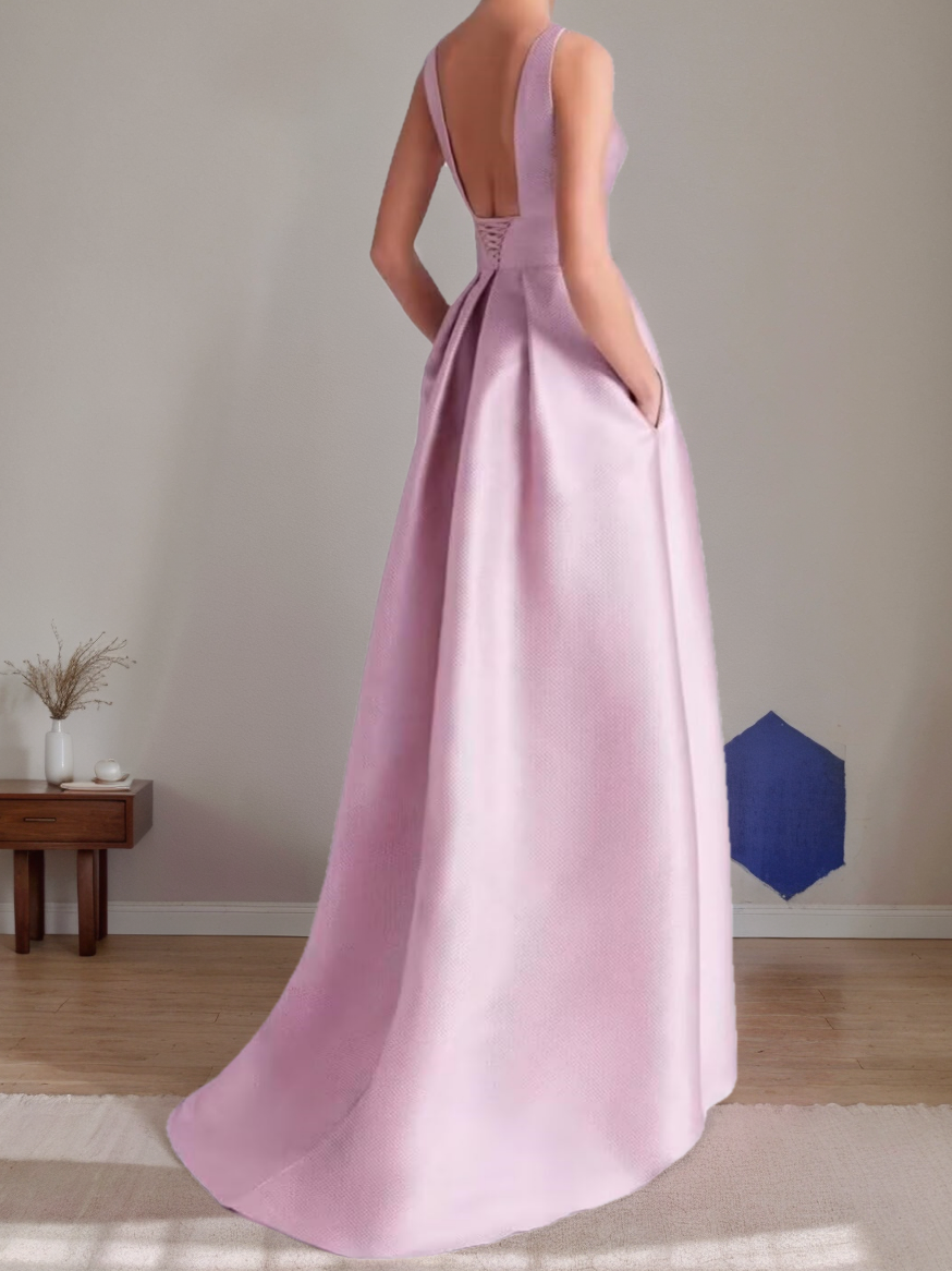 Sleeveless A-Line Princess Scoop Asymmetrical Mother of the Bride & Groom Dress with Floral Details-BMbridal