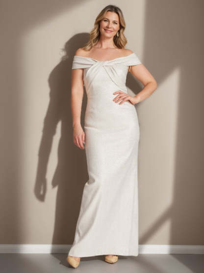 Off-the-Shoulder Plus Size Floor-Length Mother of the Bride Sheath Dress with Ruffles