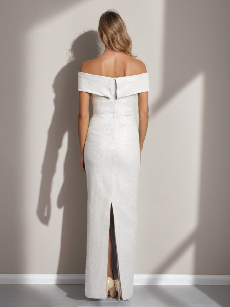 Off-the-Shoulder Plus Size Floor-Length Mother of the Bride Sheath Dress with Ruffles