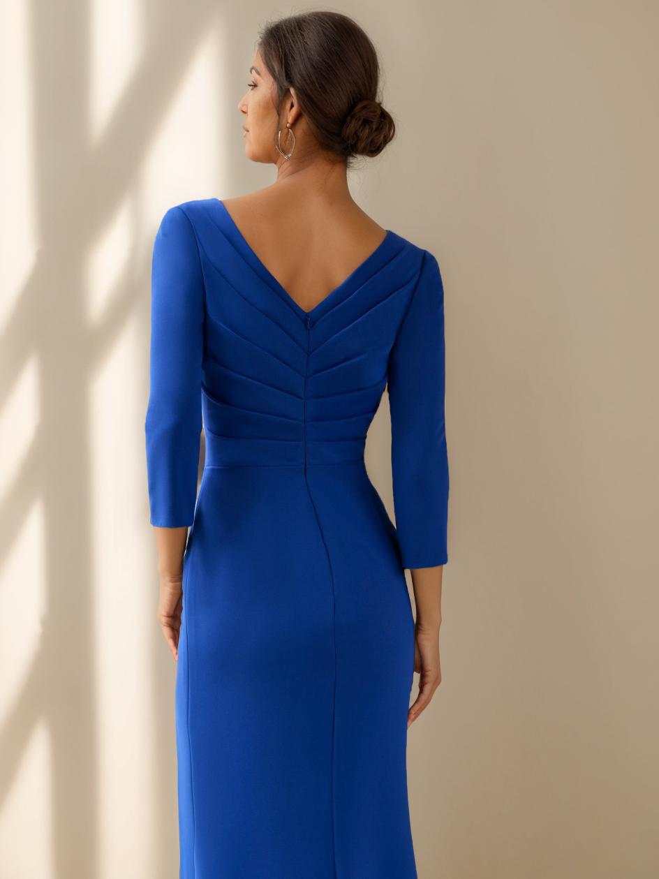 V-Neck Floor-Length Mother of the Bride Dress With 3/4 Sleeves Ruffles Beading & Appliques