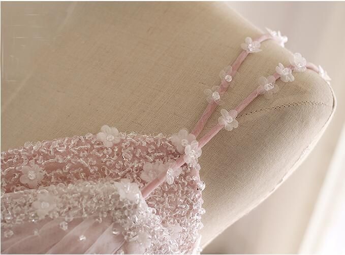 BMbridal Princess Sweetheart Lace Pink Prom Dress Long Tulle Party Gowns