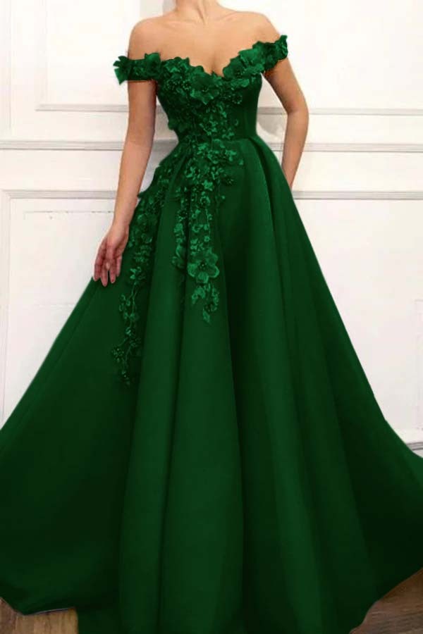 Strapless Off the Shoulder Sleeveless Long Prom Dress With Appliques