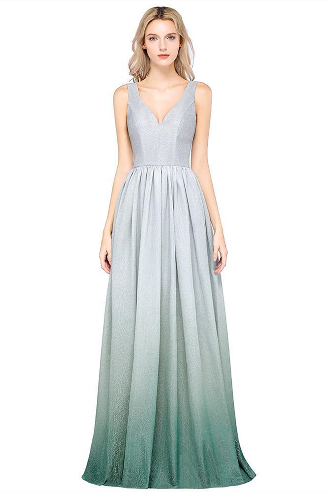 BMbridal A-line Ruffles V-Neck Long Evening Dress