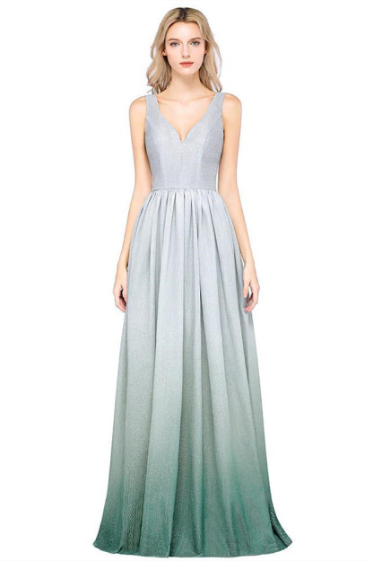 BMbridal A-line Ruffles V-Neck Long Evening Dress