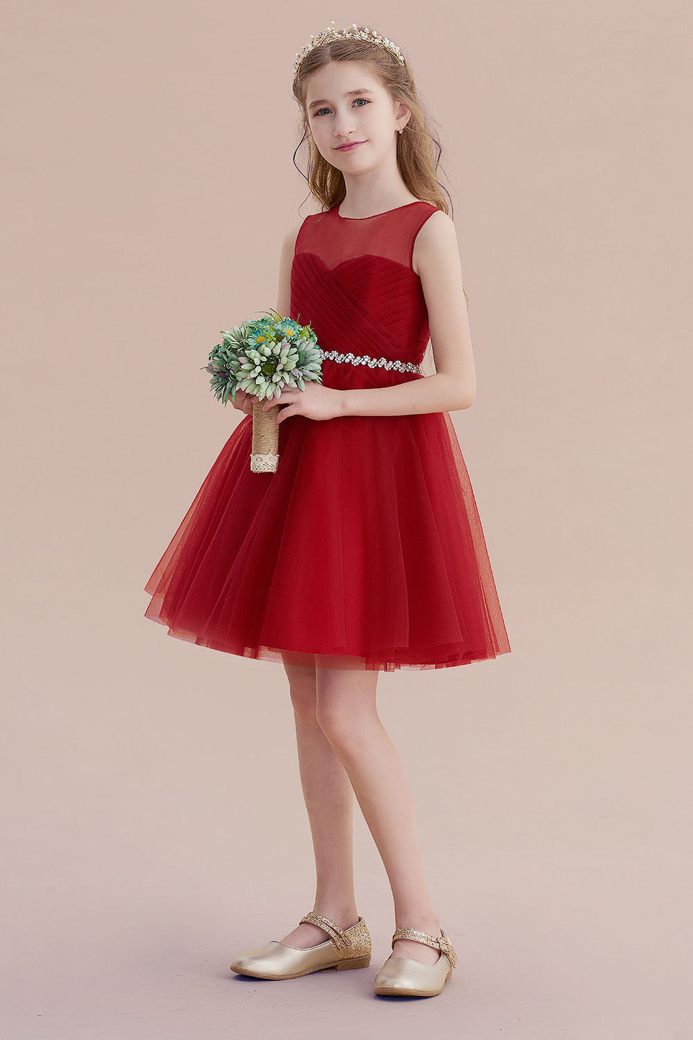 BMbridal A-Line Illusion Tulle Knee Length Flower Girl Dress Online-BMbridal