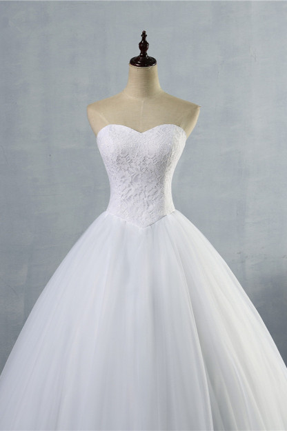 BMbridal Affordable Strapless Sweetheart Tulle Wedding Dress Sleeveless Lace Appliques Bridal Gowns On Sale-BMbridal