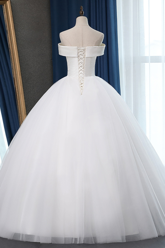 BMbridal Glamorous Off-the-shoulder A-line Tulle Wedding Dresses White Ruffles Bridal Gowns On Sale