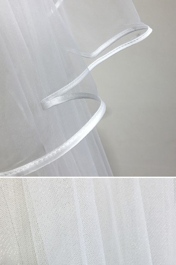 BMbridal Floral Pretty Tulle Lace Ribbon Edge Wedding Veil with Comb-BMbridal