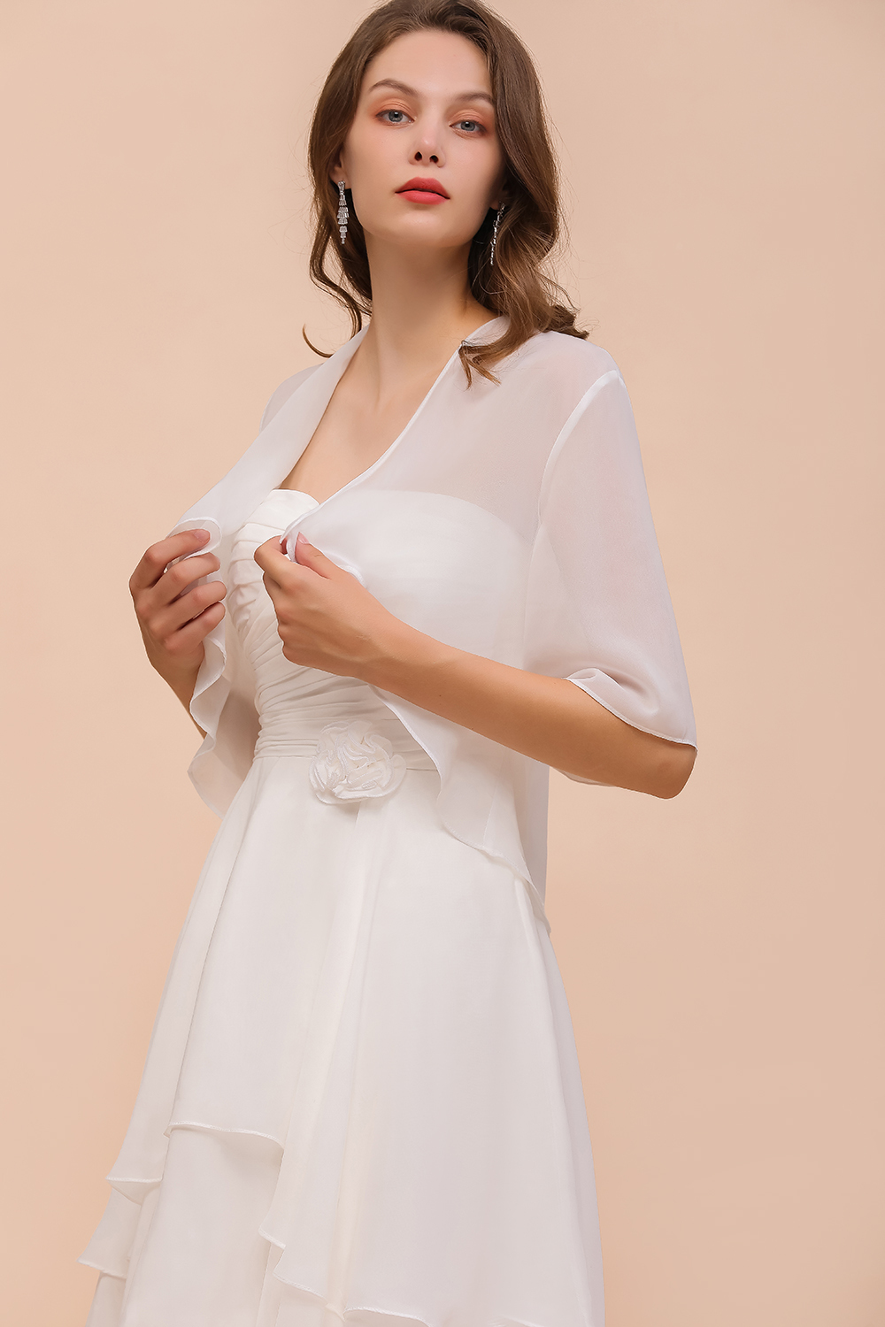 BMbridal White Chiffon Half Sleeves Special Occasions Wraps-BMbridal