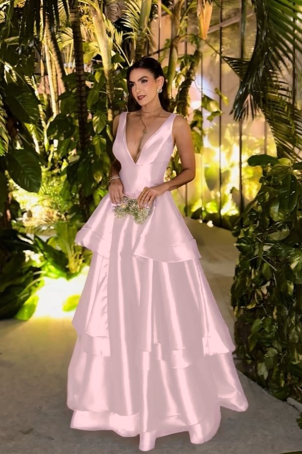 Straps Deep V Neck Sleeveless A Line Long Prom Dress With Pleated