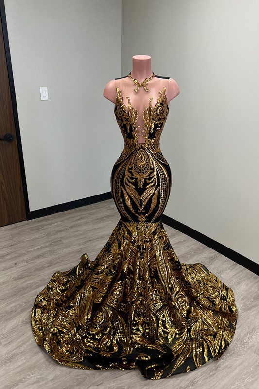 Stunning Sequins Light Crew Neck Sleeveless Long Tight Mermaid Prom Dress