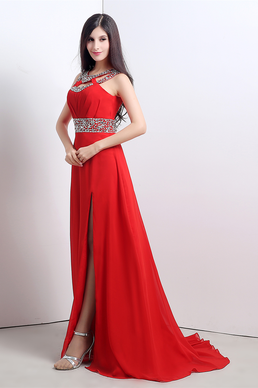 BMbridal A-line Halter Chiffon Party Dress With Crystal