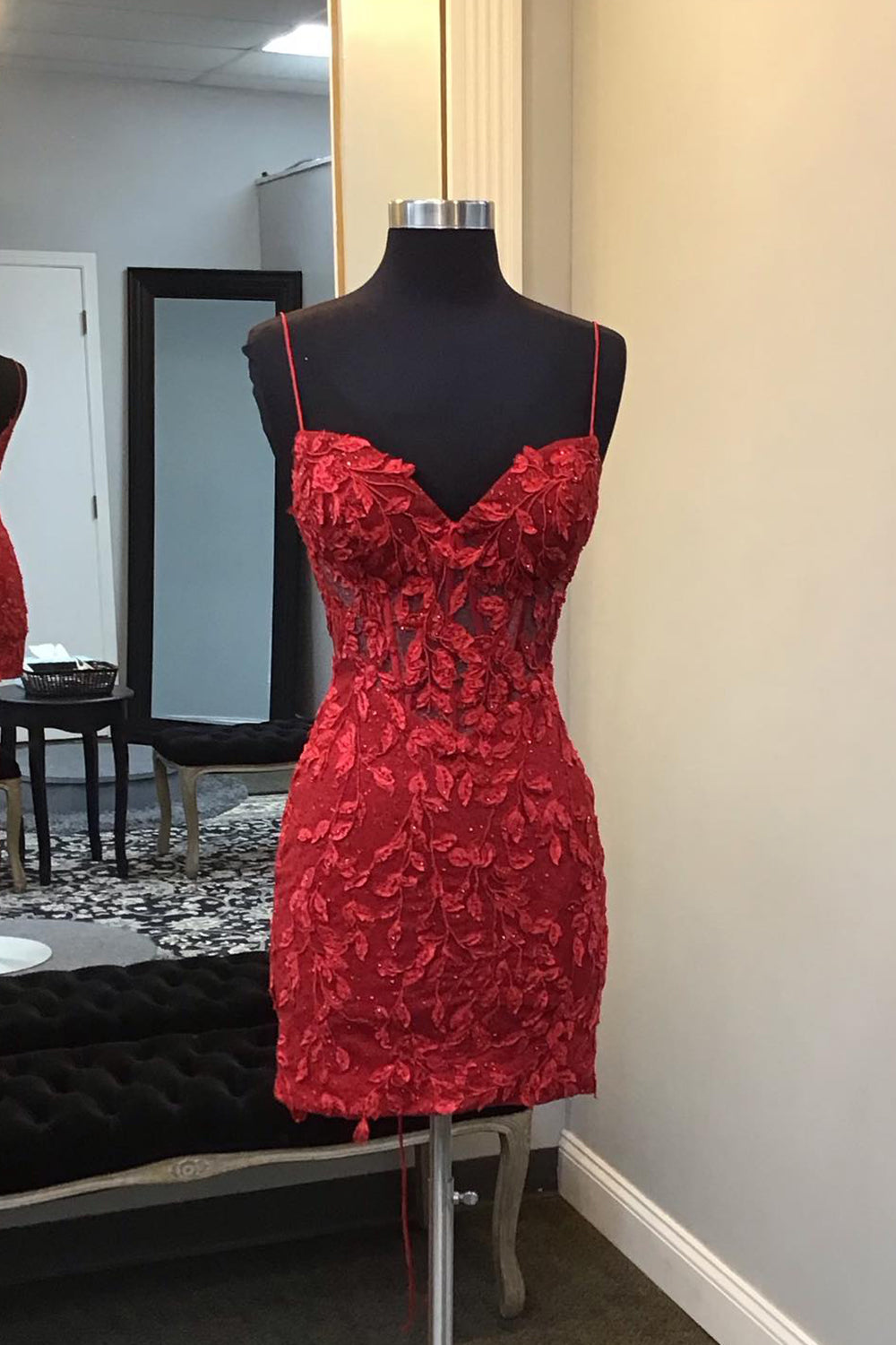 Glitter Red Corset Tight Short Homecoming Dress with Appliques-BMbridal