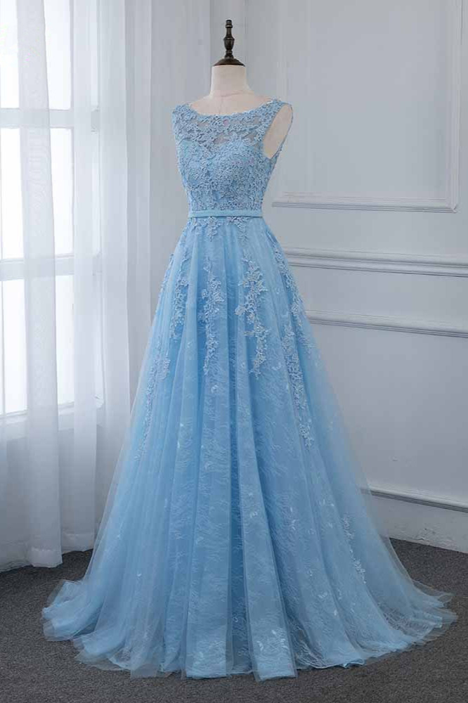 BMbridal Affordable Jewel Sleeveless A-line Prom Dresses with Lace Online