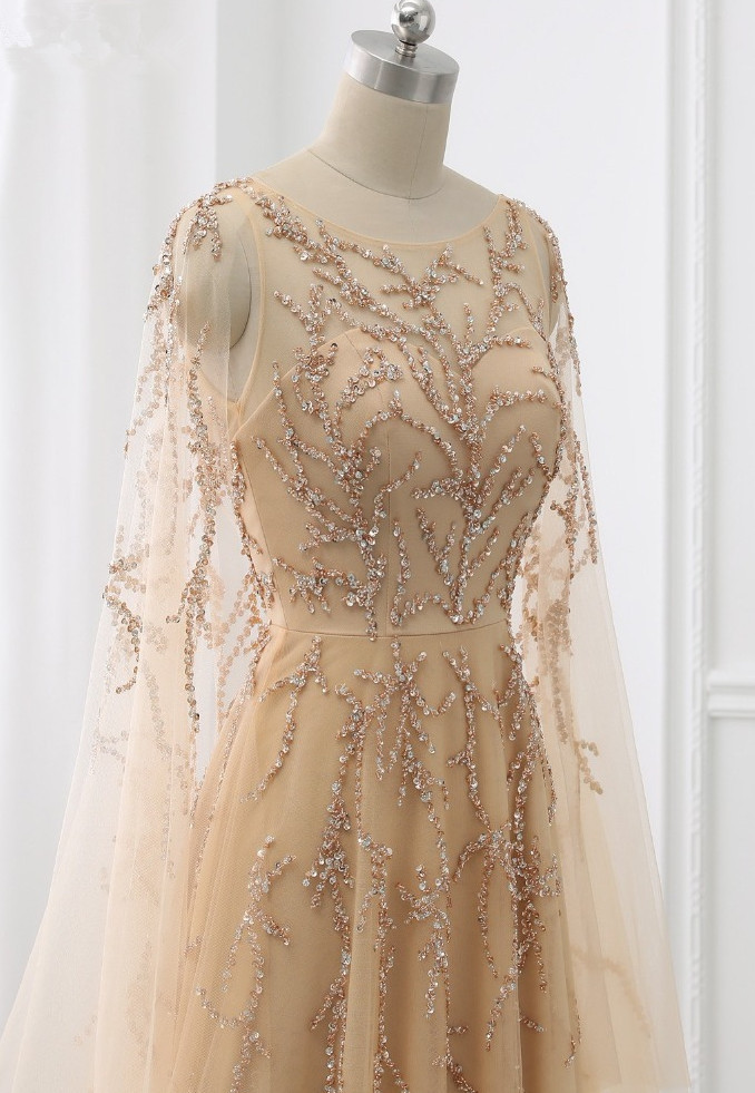 BMbridal Elegant Jewel Long Sleeves Ruffle Prom Dresses with Beadings Online